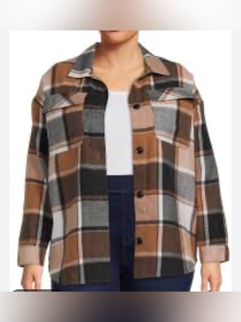 No Boundaries Brown Black Gray Plaid Button-Down Shirt